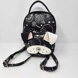 Betsey Johnson Puppy Dog Skull Hearts Tattoo Print Mini Backpack Bag Purse NWOT